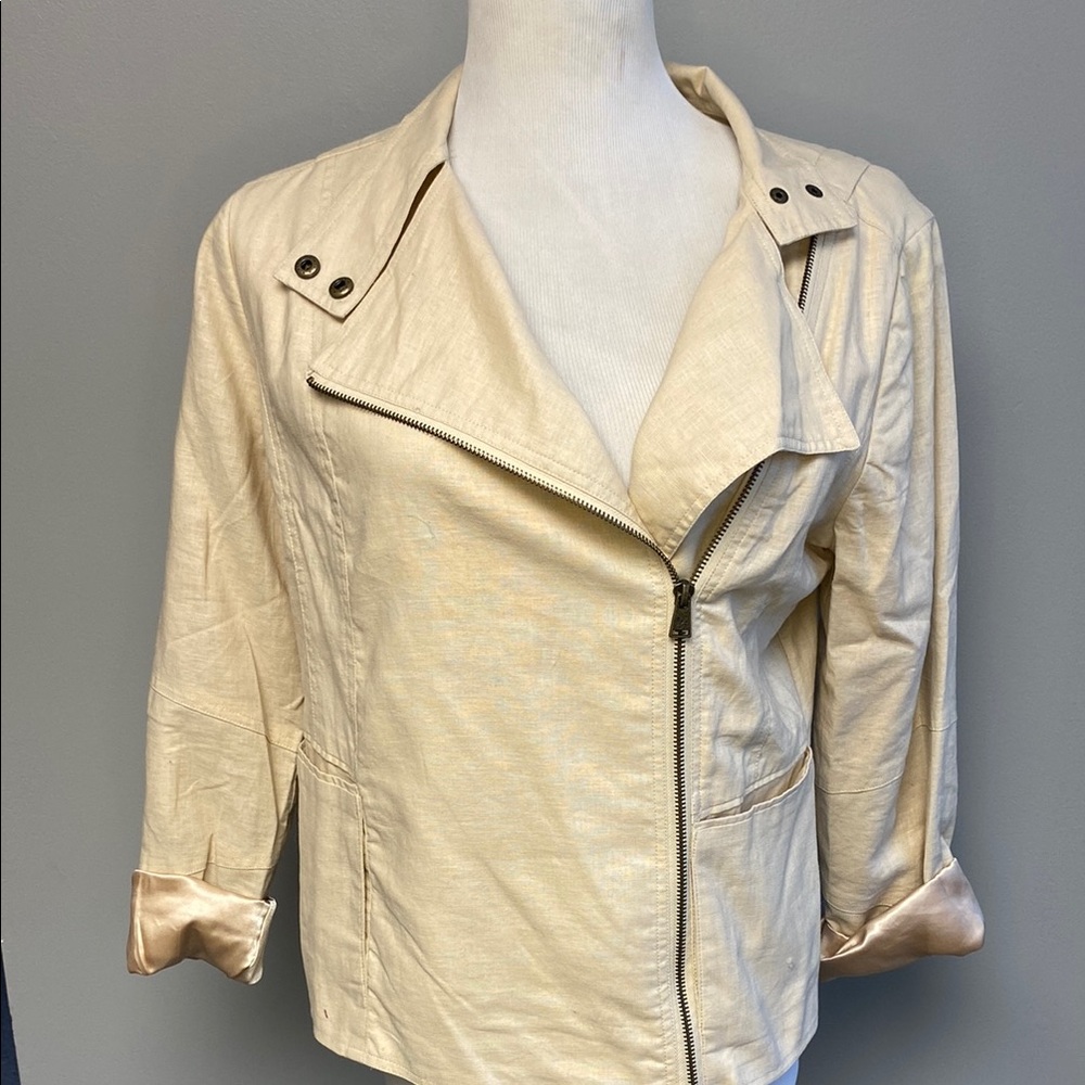 RLZ Cream Moto Jacket with Asymmetrical Zipper – Size XS